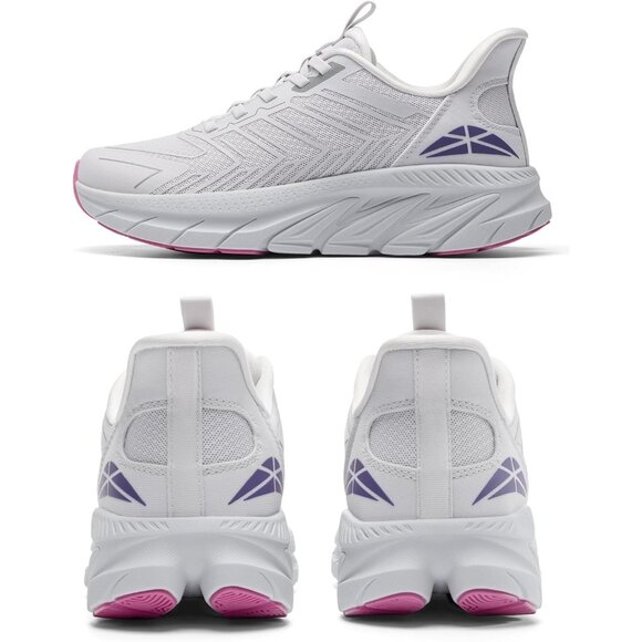 Women's Light Grey Purple Walking Shoes Comfort Breathable Non-Slip Gym Sneaker - Picture 7 of 8